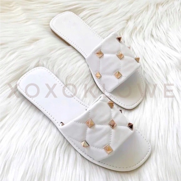 Gold Studded Quilted Single Band Sandal Slide - Picture 6 of 12